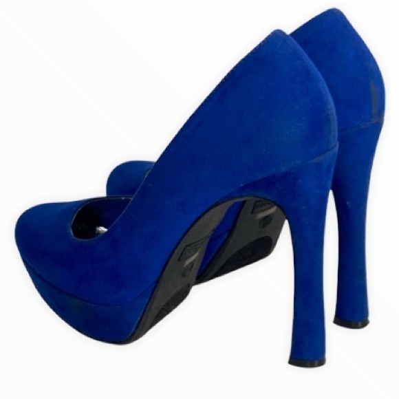 Vintage Anne Michelle Heels stiletto 5" Faux suede Royal Blue size 8.5 - Picture 4 of 15